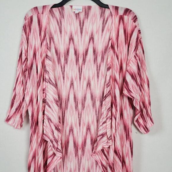 LulaRoe Medium Pink/White Open Front Cover Cardigan - Picture 3 of 7